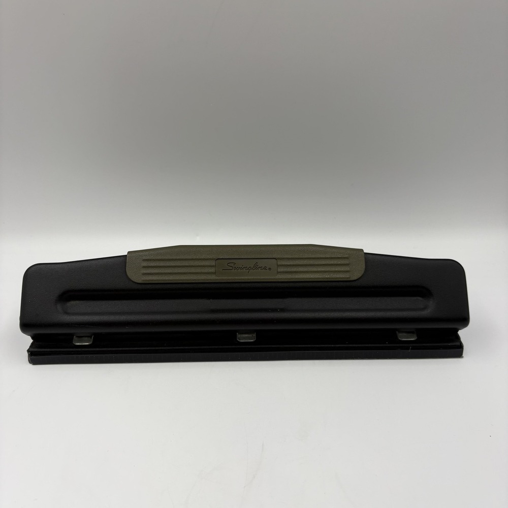 Swingline 3 Hole Punch Black Metal Desk Paper Hole‎ Puncher Chip Tray Office